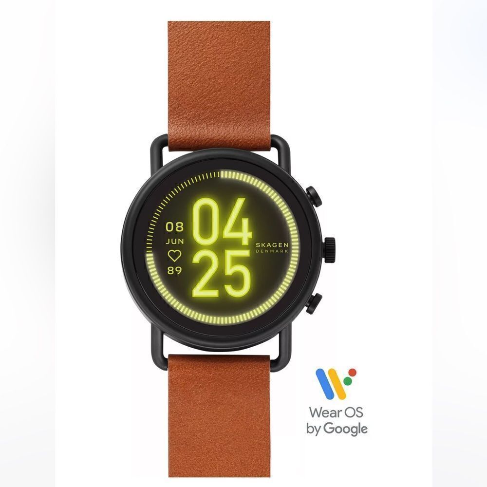 NWOT SKAGEN Unisex Falster 3 Brown Leather Strap Touchscreen Smart Watch 43mm